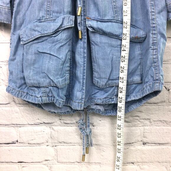 Dittos Women's Chambray Flap Pocket Hooded 3/4 Lightweight Zippered Jacket M - Picture 14 of 15